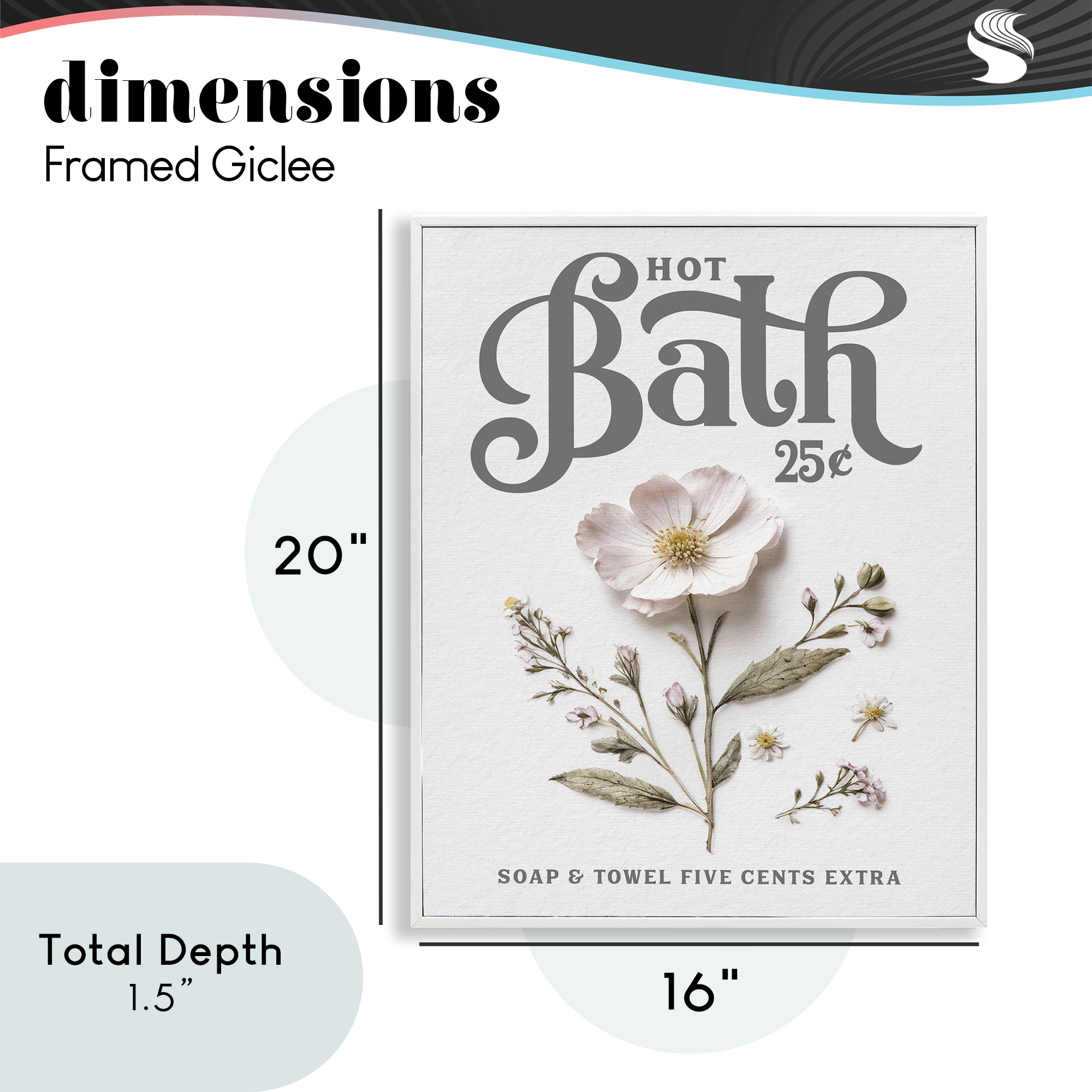 Pressed Flower Vintage Bath White Framed Giclee Art, design by Lettered and Lined