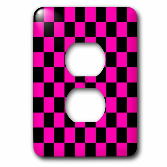 3dRose, Pink and Black Checkered Print, 2 plug outlet cover