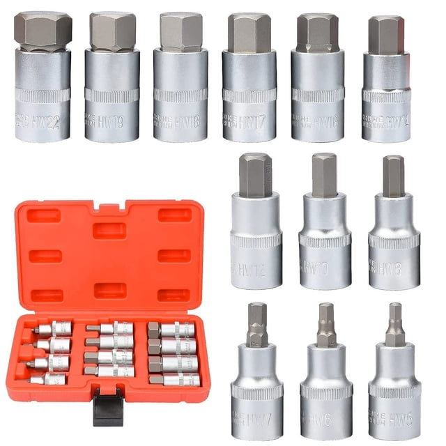 Allen Socket, 12 Piece Hex Impact Socket Set, 1/2" Drive Socket Set 5mm to 22mm Hex Socket Set