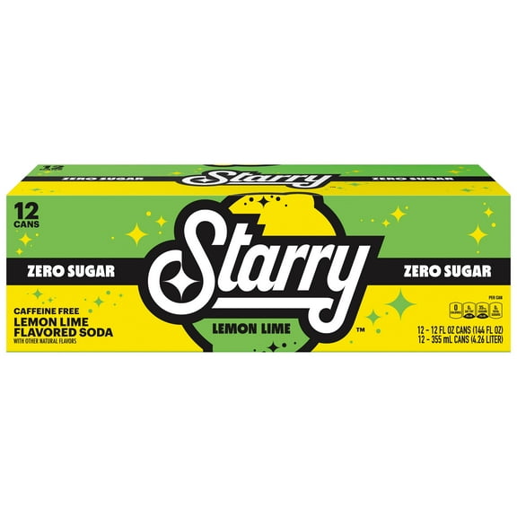 2 pack of Starry Zero Sugar Lemon Lime Soda Pop, 12 fl oz, 12 Pack Cans