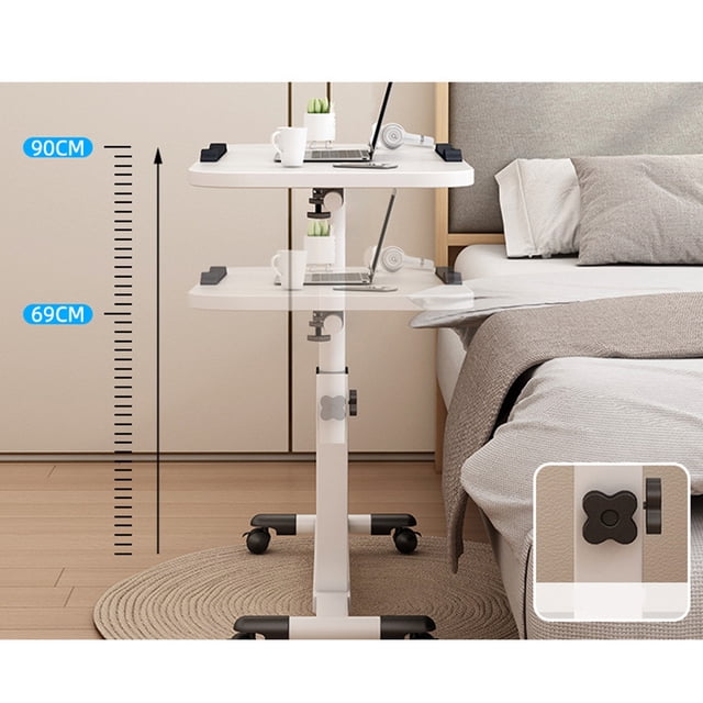 EDTara Mobile Foldable Side Table, Height Adjustable Overbed Desk with Wheels for Computer or Laptop Use