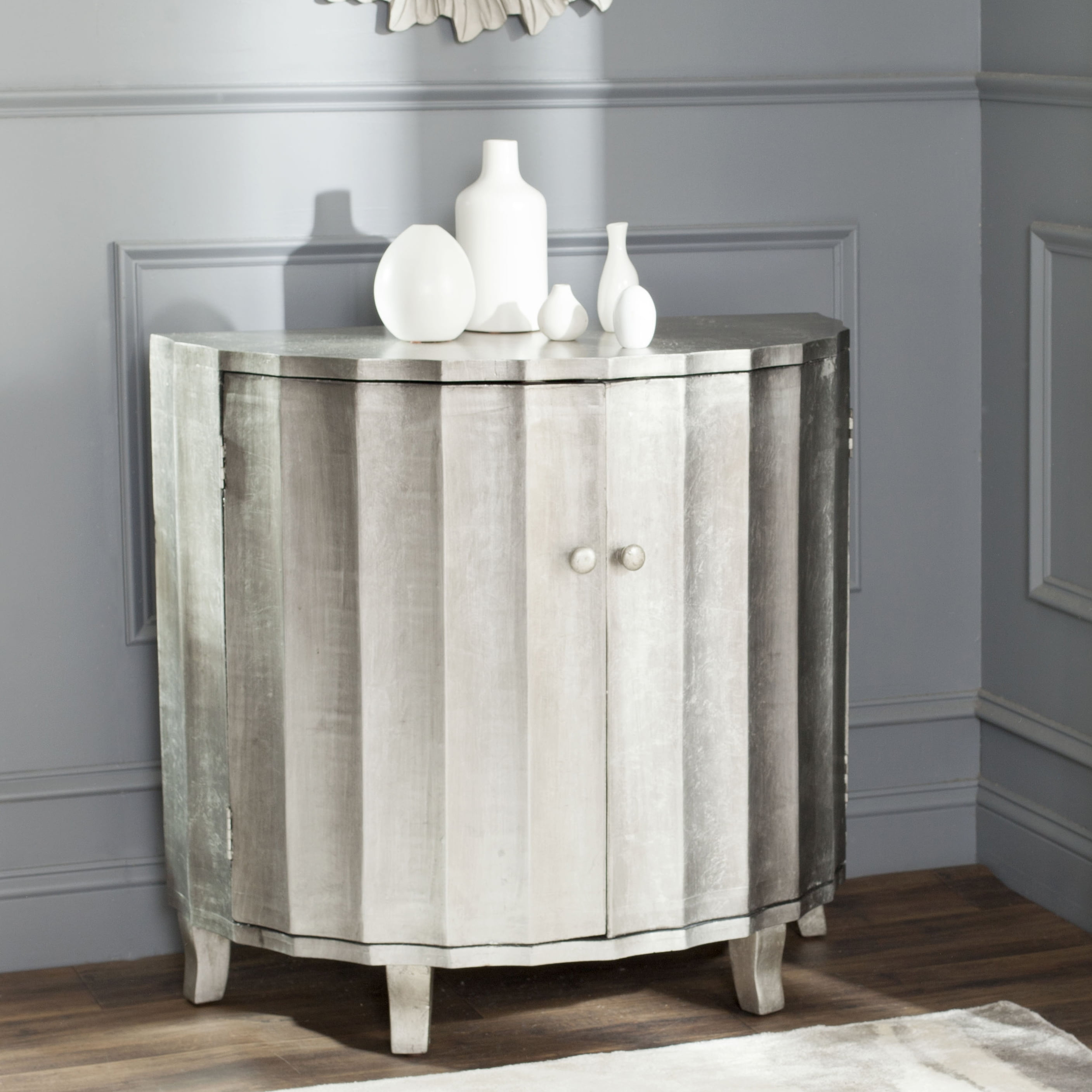 SAFAVIEH Rutherford Contemporary Demilune Storage Cabinet, Silver Leaf