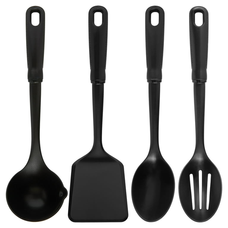 Mainstays 8-Piece Nylon Kitchen Utensil Set with Connector Ring, Black  Plastic
