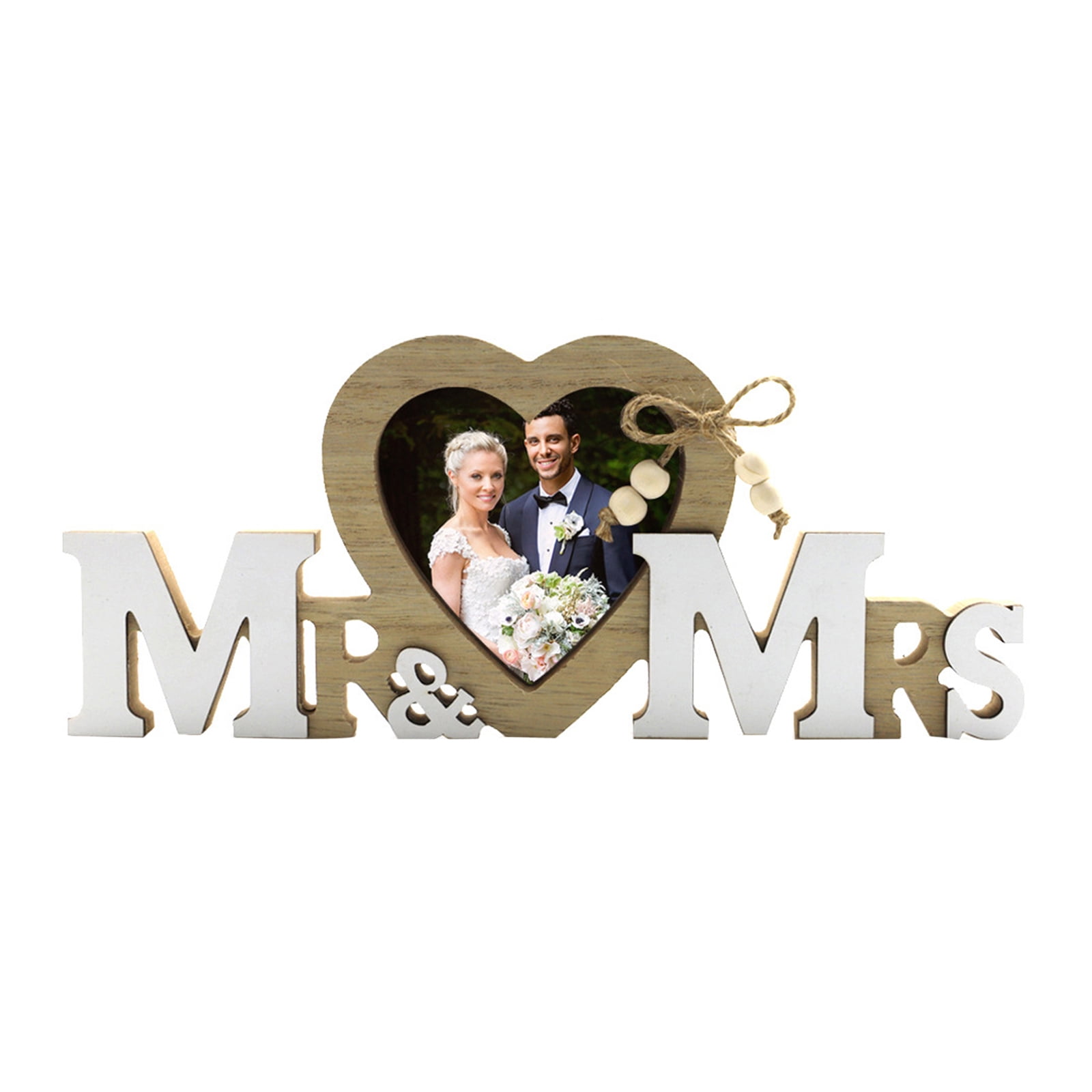 RUNOLIG Mr & Mrs Love Picture Frame For Wedding,Wooden Heart Shape Wedding Decor For Reception