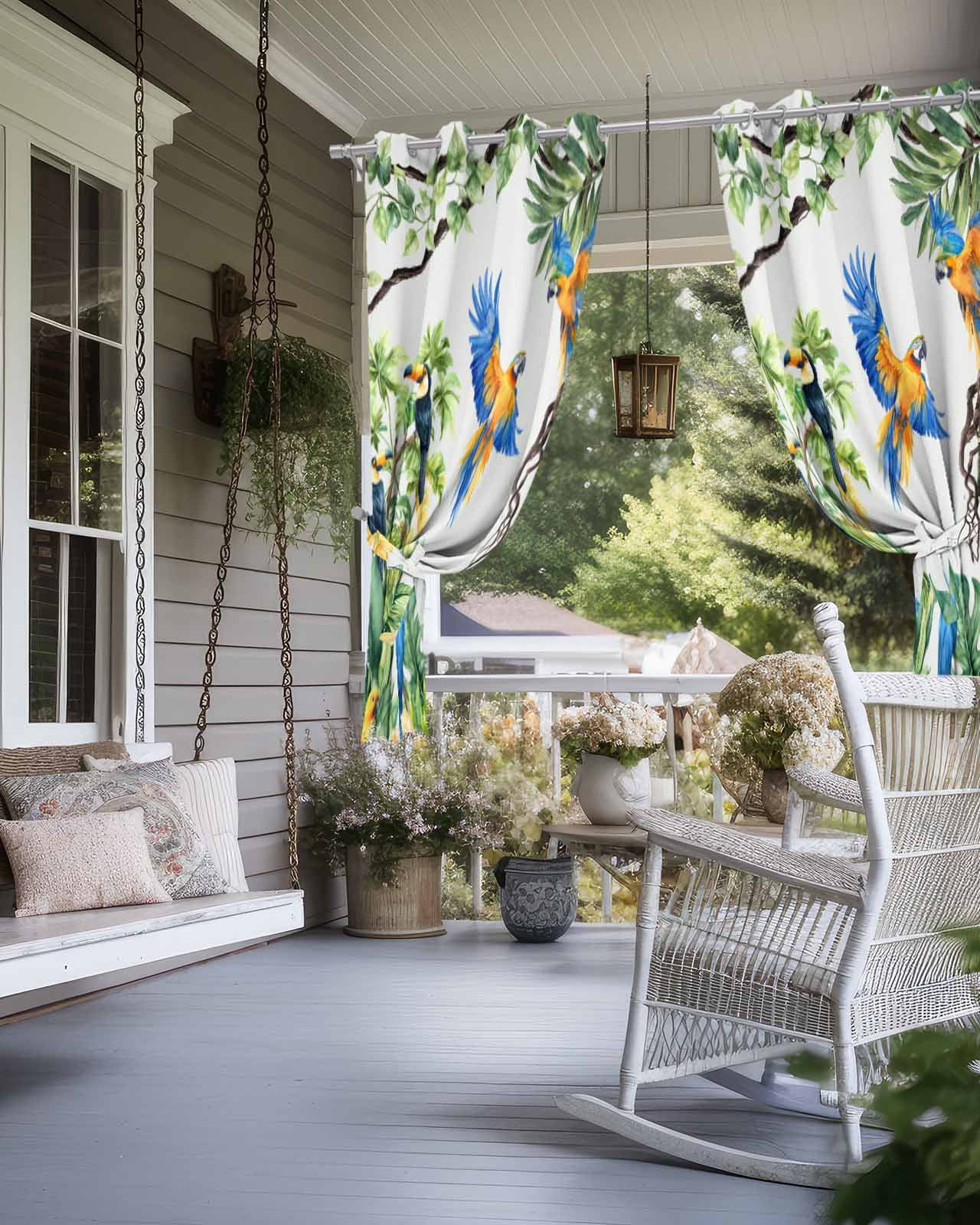 nqOlkjepod Outdoor Curtains for Patio Waterproof, Tropical Toucan Parrot Outdoor Privacy Panels Grommet, Summer Palm Leaf Watercolor Blackout Outside Curtains for Porch/Cabana 54"x84", 2 Panels