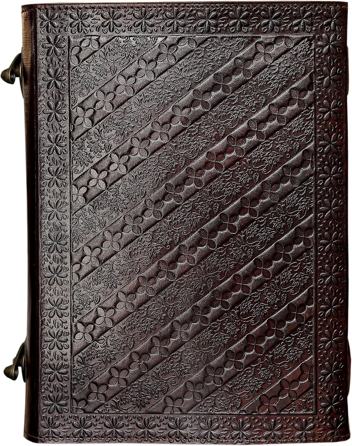 Leather Journal with  and Moon Embossing and Blue Stone Detail - Vintage Water Buffalo Diary for Writing Sketching