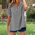 thumbnail image 5 of Lenpel Blouses for Women Short Sleeve V Neck Button Front Striped Loose Tunic Shirts Fashion Summer Spring Tops, 5 of 5