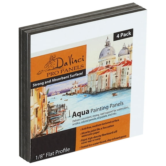 Jerry's Artarama Da Vinci Aqua Pro Panels - 4x4" - Pk of 4 - 1/8" Thick Rigid Watercolor Board with Acid-Free Surface, Clay-Infused Gesso, Ideal Watercolor Boards for Painting Mixed Media