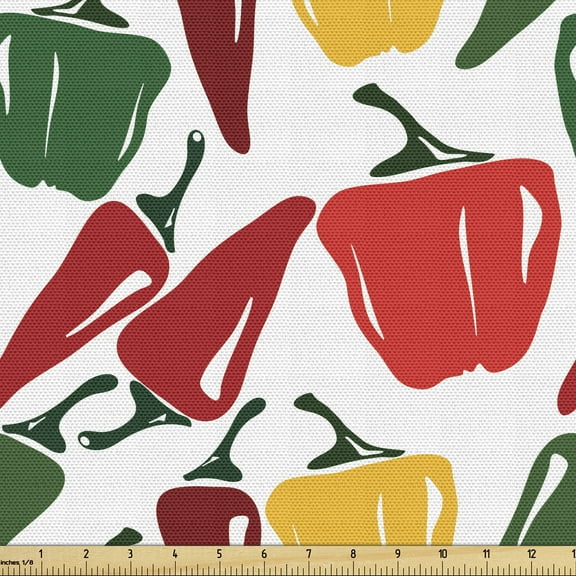Peppers Fabric by the Yard, Mexican Food Ingredients Farmland Produce Hand Drawn Arrangement Organic Peppers, Upholstery Fabric for Dining Chairs Home Decor Accents, 3 Yards, Multicolor by Ambesonne