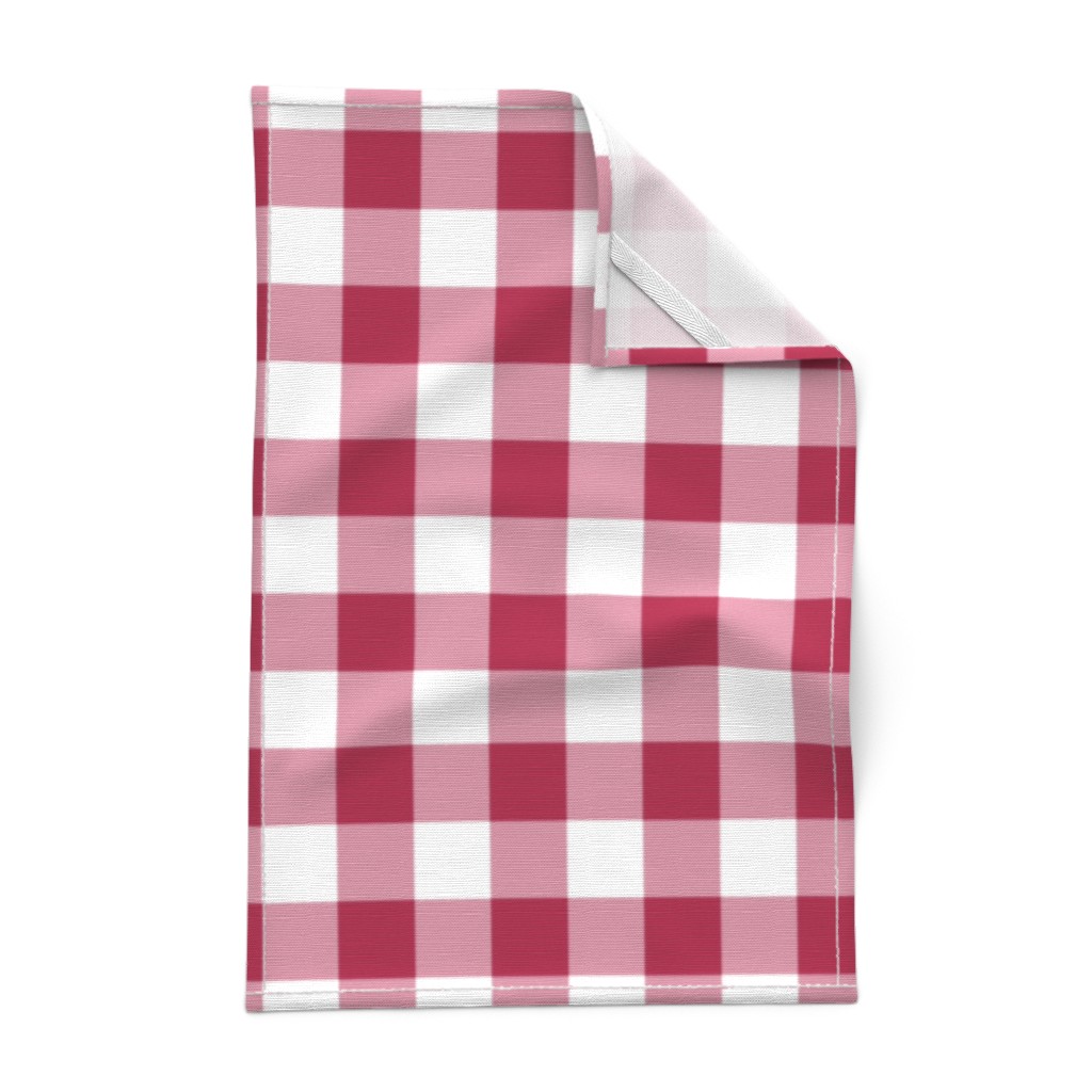 Printed Tea Towel, Linen Cotton Canvas - Buffalo Check Burgundy Red White  Plaid Picnic Cabin Decor Print Decorative Kitchen Towel by Spoonflower 