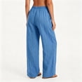 thumbnail image 3 of Dxzfnsa Wide Leg Pants for Women Womens Casual Linen Solid Color Pants Drawstring Elastic Waist Long Trousers Lounge Beach Trousers with Pockets, 3 of 9