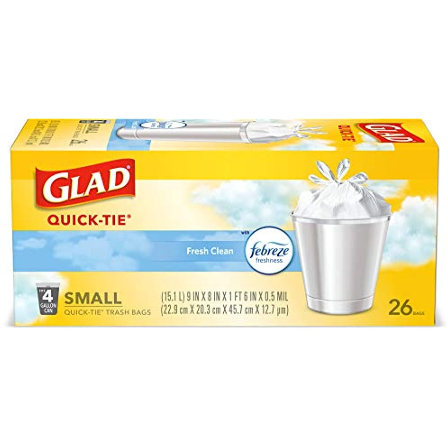 Glad Small Trash Bags Odorshield 4 Gallon White Trash Bag, Gain Fresh