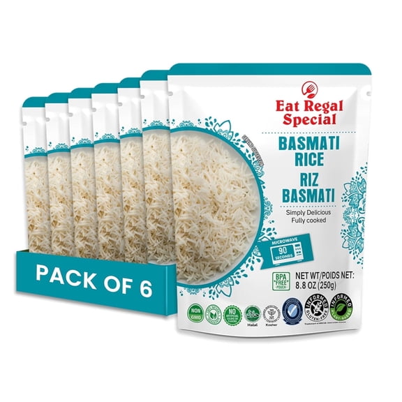 Eat Regal Basmati Rice – Fully Cooked, Microwaveable in 1.5 Minutes, Ready-to-Eat Precooked Basmati Rice