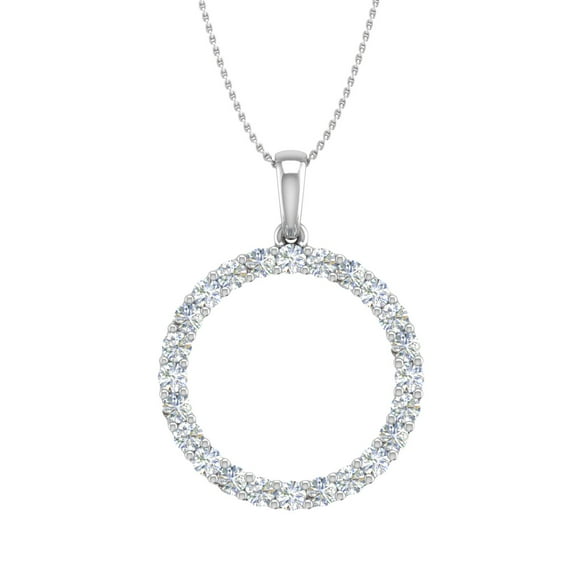 1/2 Carat Diamond Circle Pendant Necklace in 14K White Gold (Silver Chain Included) - IGI Certified