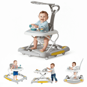 XunKA 6-in-1 Multifunctional Baby Walker, Foldable Push Walker with Musical Activity Station for 6-24 Months,Gray.