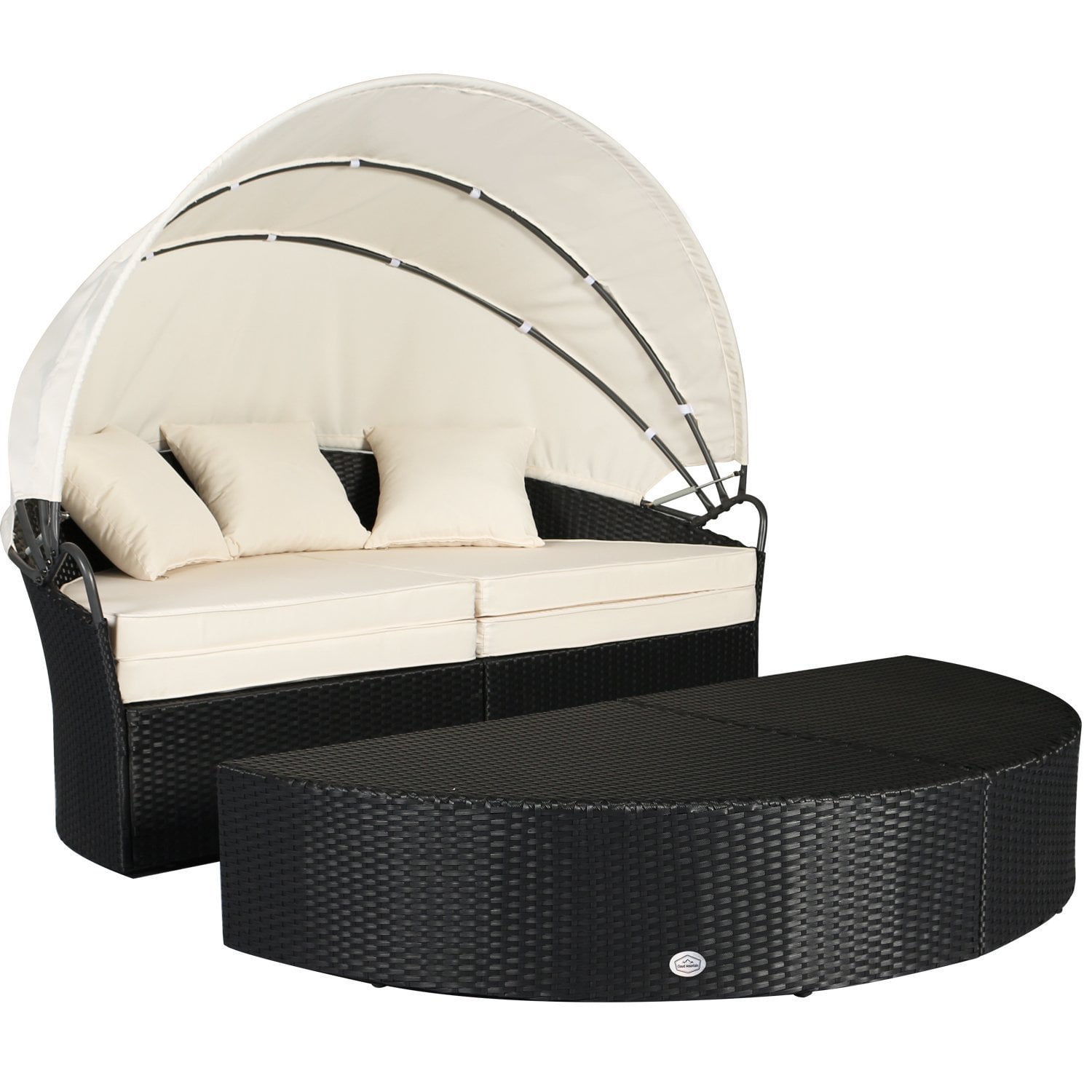 Cloud Mountain 4 Piece Canopy Daybed Patio Rattan Round Outdoor Cloud Mountain 4 Piece Canopy Daybed Patio Rattan Round Outdoor Cushioned Wicker Furniture Retractable Garden Lawn Sectional Sofa Set Black