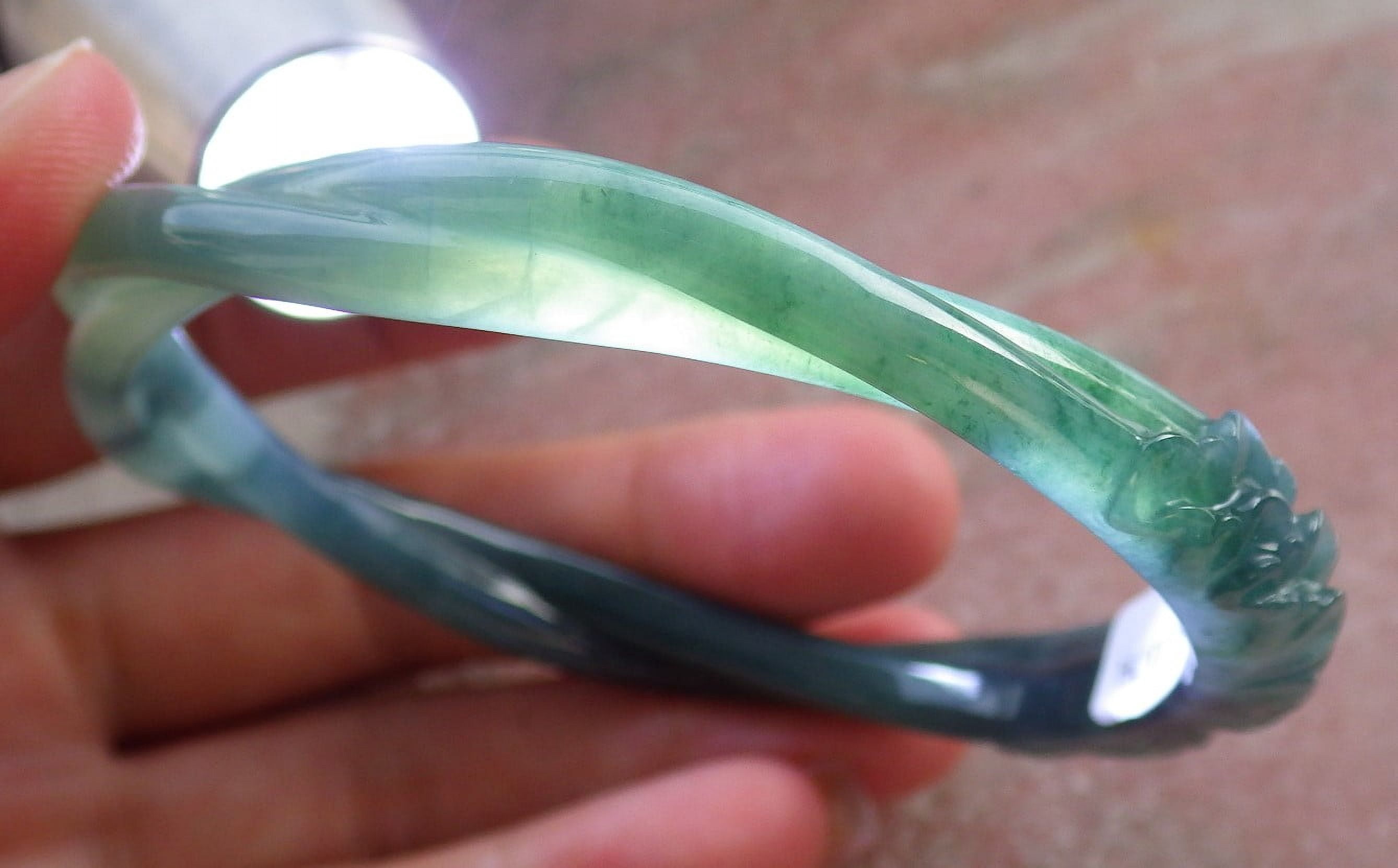 Icy Green Pale Lavender Natural A JADE Jadeite Flower Knotted Bangle Bracelet 59 mm 683647 TN