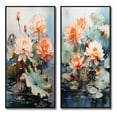 thumbnail image 2 of Designart "Lotus Pond Asian Painting VII" Asian Art Framed Wall Art Set Of 2 - Orange People Framed Canvas Set For Living Room Decor, 2 of 7