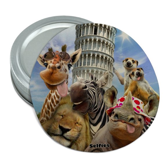 Leaning Tower Pisa Italy Selfie Giraffe Zebra Lion Rhino Round Rubber Non-Slip Jar Gripper Lid Opener