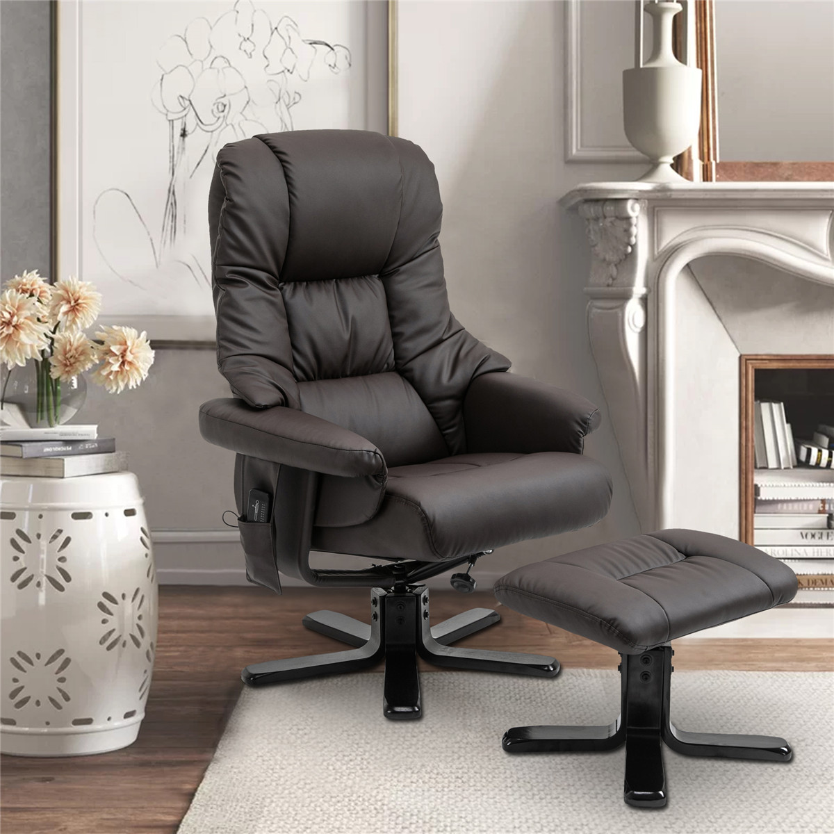 Recliner Chair With Ottoman 360 Swivel Massage Tv Chairs With Headrest And Remote Control Black Walmart Com Walmart Com