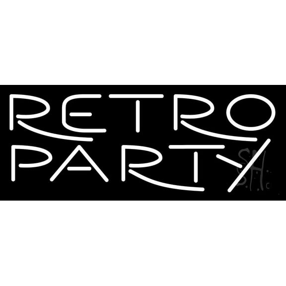 White Retro Party LED Neon Sign 10 x 24 - inches, Black Square Cut Acrylic Backing, with Dimmer - Bright and Premium built indoor LED Neon Sign for café, club, party, event and stroefront.