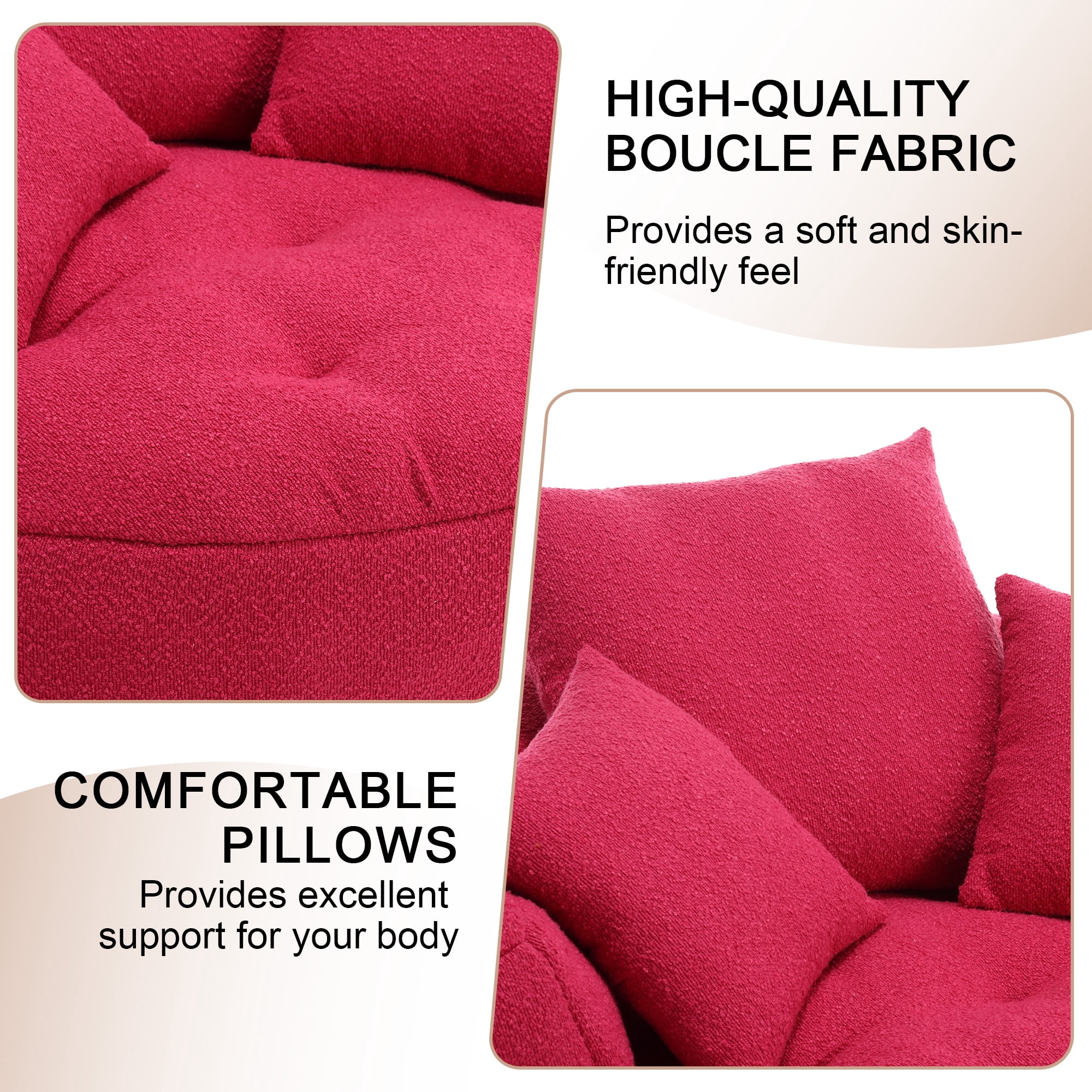 MOONMISS Boucle Upholstered Tufted Soft Barrel Accent Living Room Chair with Toss Pillows-Pink