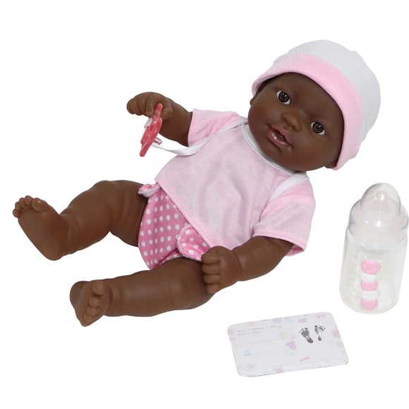 JC Toys - La Newborn Nursery | 7 Piece Doll Gift Set | 12 Life-Like African American Doll with Accessories | Pink | Ages 2+ (18345)