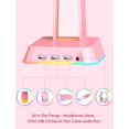 thumbnail image 4 of RGB Gaming Headset Stand with 3.5mm AUX, 3 USB Ports, Non-Slip Base - Pink, 4 of 5