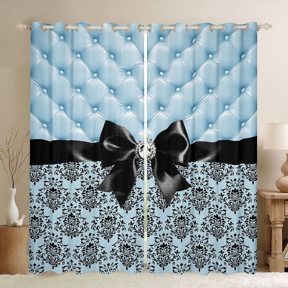 Manfei Retro Damask Baroque Blackout Curtains,Black Dreamy Bowknot Window Curtains Pack of 2 (38x45 Each)