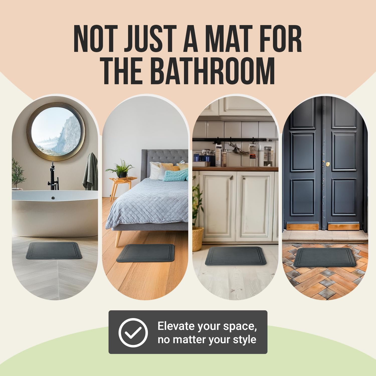 ITSOFT Luxury Memory Foam Bathroom Mats, Non-Slip Bathmat Set, Charcoal Gray, 23” x 59"