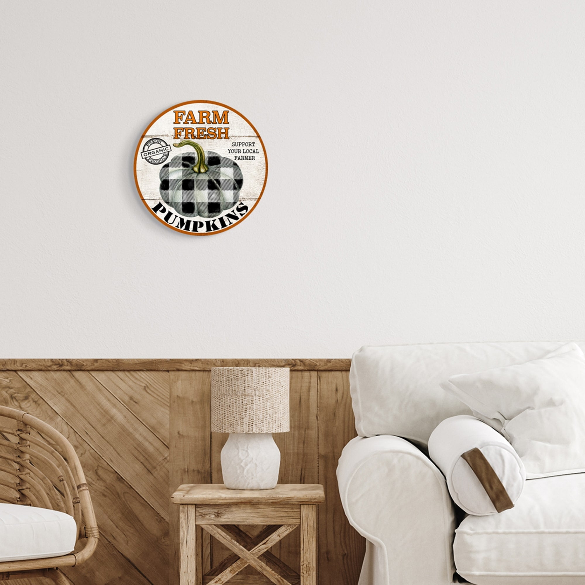 Stupell Industries Farm Fresh Pumpkins Black White Checkered Plaid Pattern,12 x 12,Design By Deborah Brown