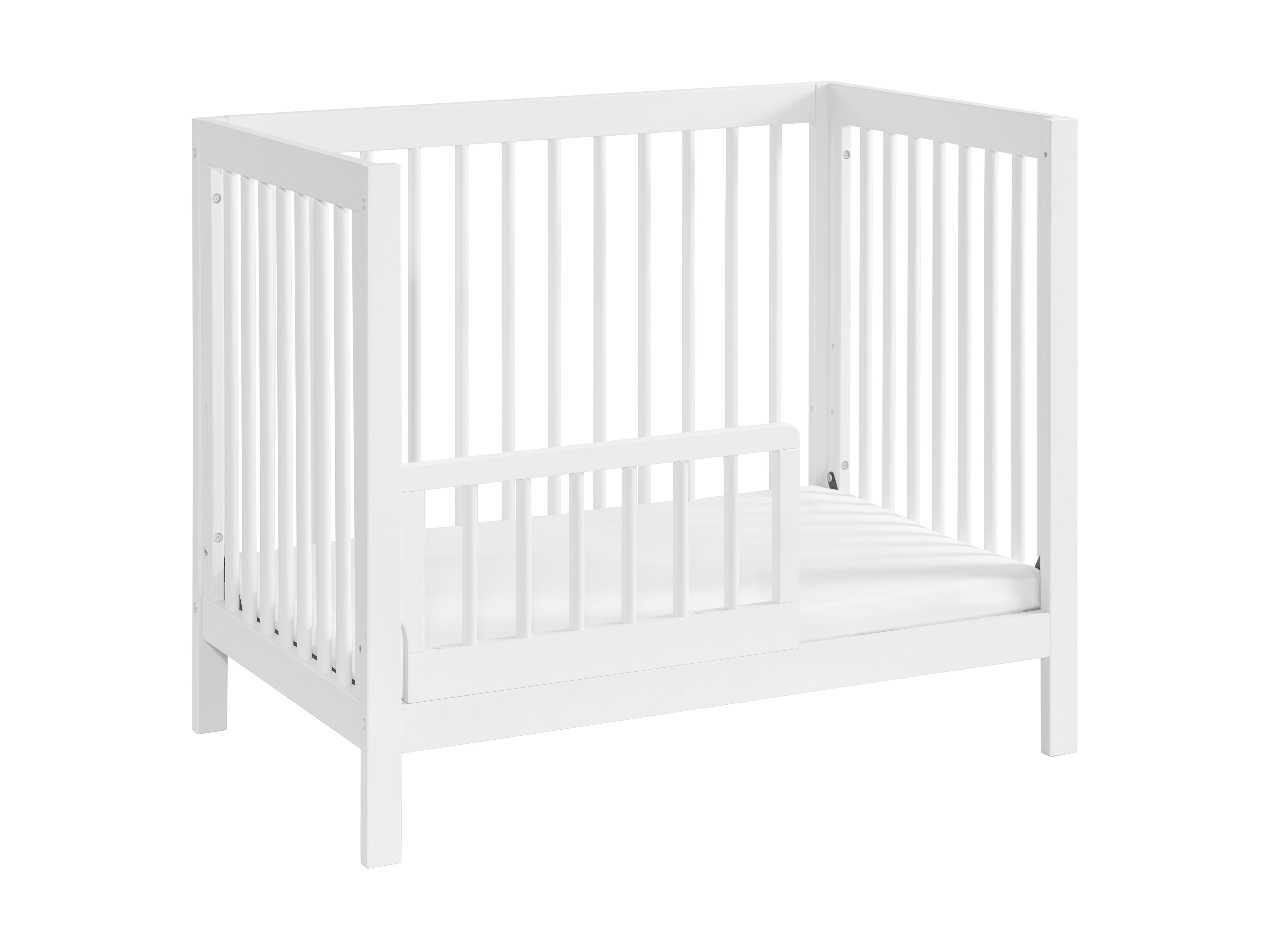 Oxford Baby Essential Island Mini 4-in-1 Convertible Crib with Round Spindles, White