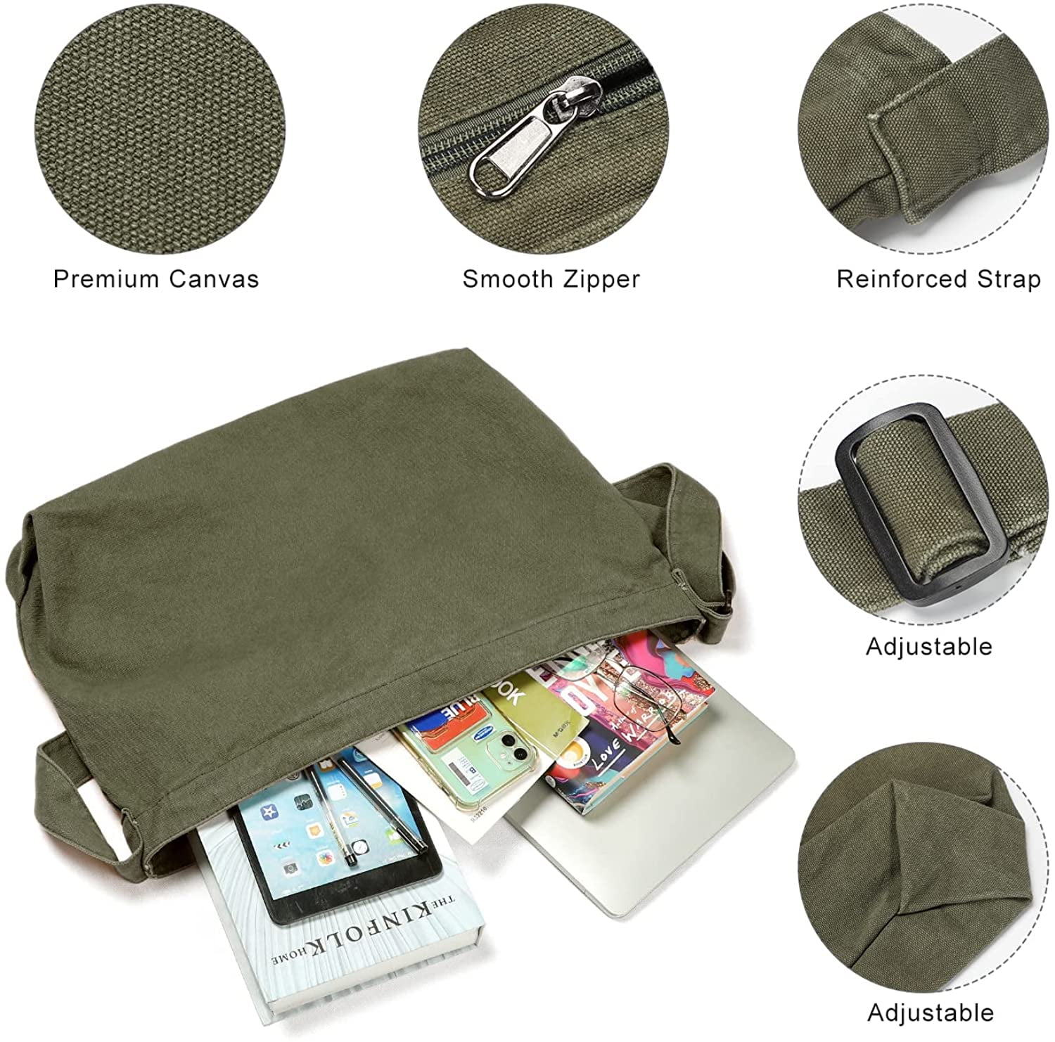 Canvas Hobo Bag, Shoulder Bag Unisex Canvas Crossbody Bag with Zipper and Adjustable Strap Handbag Large Tote Bag