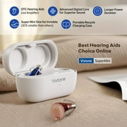 Vivtone Supermini OTC Rechargeable Hearing Aids, CIC Hearing Aids for Seniors Adults, Gift for Mothers Day, Pair