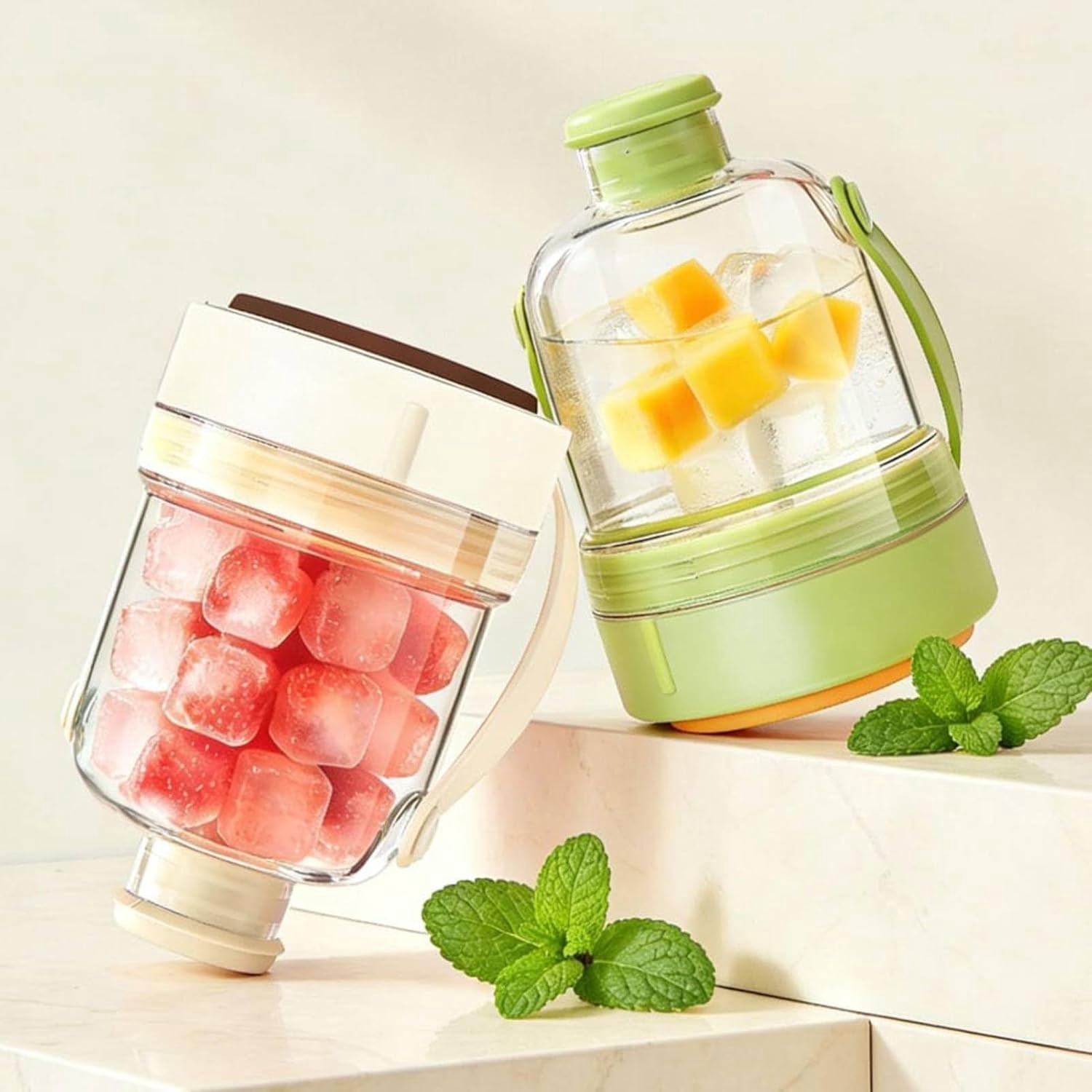 Multifunctional Transparent Water Bottle Ice Maker with ice Tray, 2026 New 2 in 1 Ice Cube Water Bottle with Handle, Portable Ices Ball Maker Iced Cup for Outdoor Travel Gym Home (3pcs)
