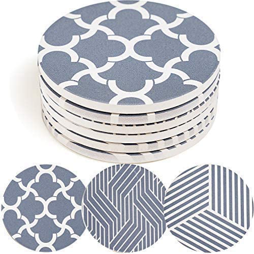 Coasters for Coffee Table Housewarming Gift for Home Decor,Sets of 6 Coasters for Drinks,Ceramic Absorbent Coaster Set with Holder White Marble Drink Coaster for Tabletop Protection
