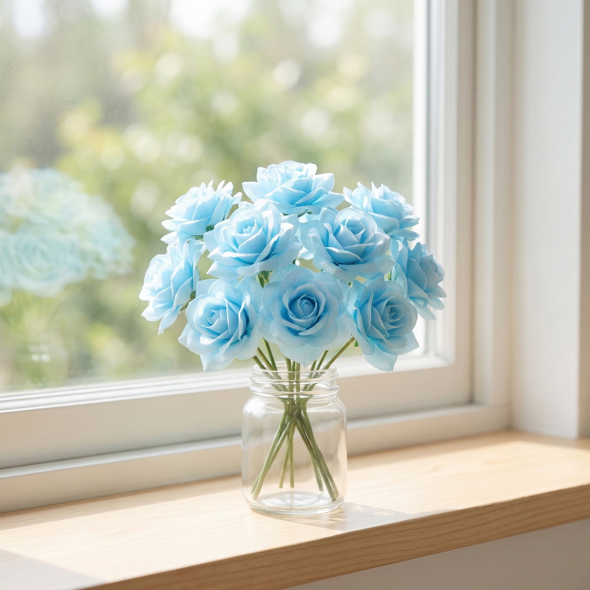 Unique Bargains Artificial Roses Silk Detachable Heads Flowers for Decor Blue 5.9 in