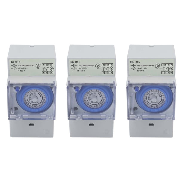 3X Sul181H Temporizador Mecánico 24 Horas Interruptor de Tiempo Temporizador de Relé Eléctrico Programable Interruptor Temporizador de Riel Din 24 Horas