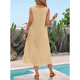 thumbnail image 5 of Vestidos para Mujer Verano Sin Mangas Cuello Algodón Playa Casual Vestido Caqui XXL, 5 of 7