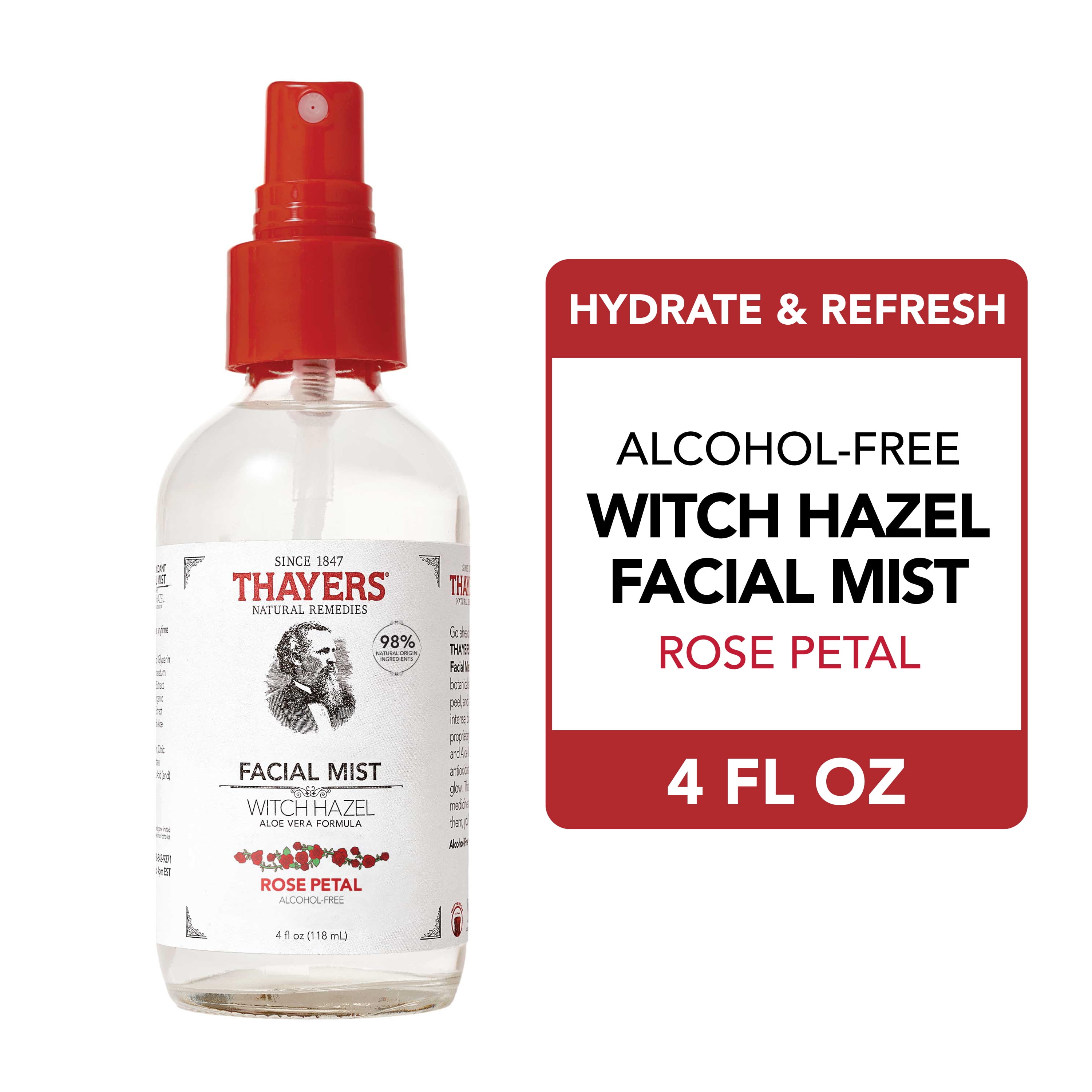 Thayers Alcohol-Free Rose Petal Witch Hazel Facial Mist, 4 oz