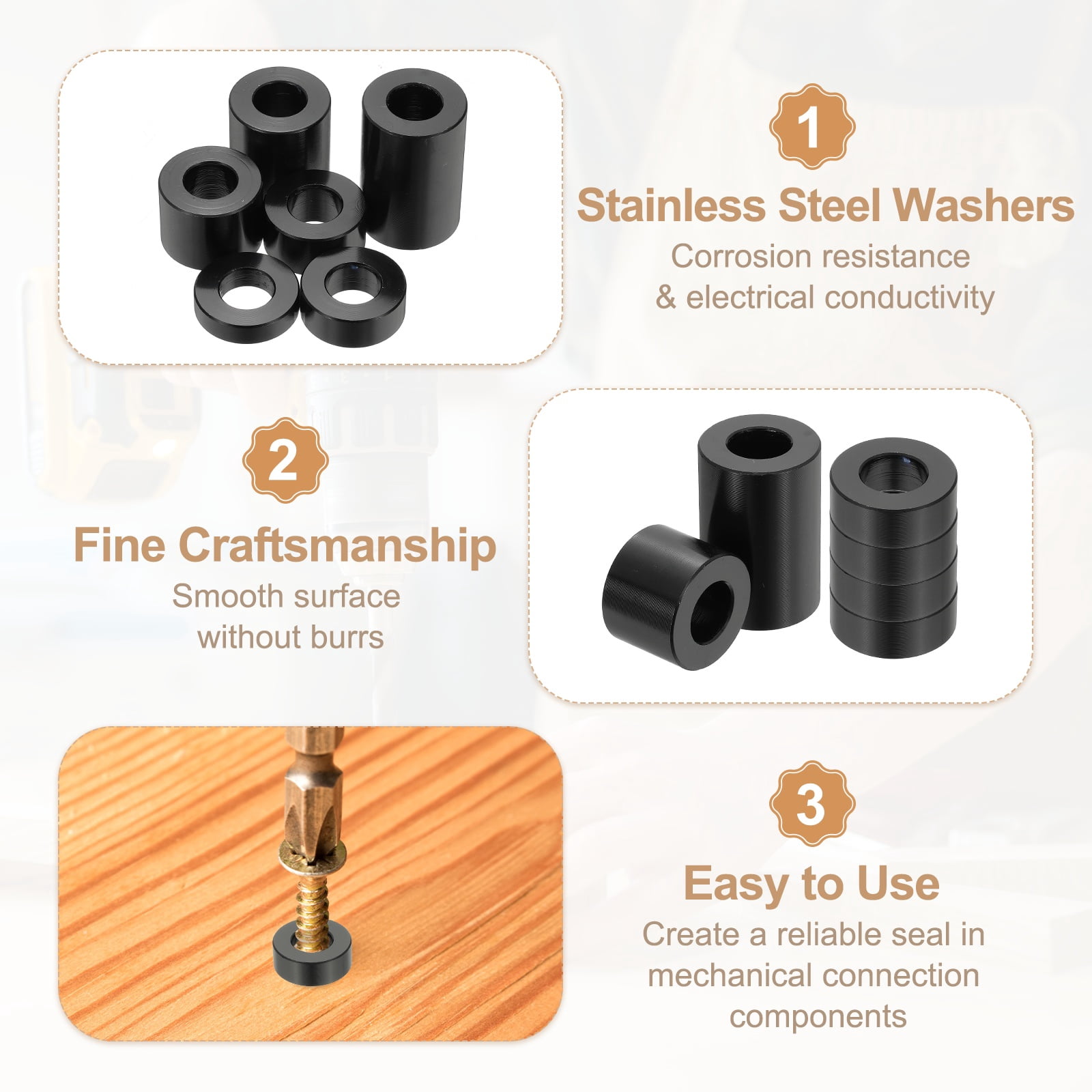 12PCS Aluminum Spacers, 1/2 x 1 Metal Spacers Aluminum 3/4 L Spacer Screw Standoff Round Unthreaded Standoff Bushing for 5/16inch Screw Bolts, Black