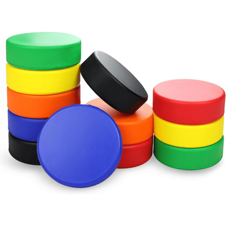 12 Pcs Foam Hockey Pucks, Colorful Rubber Street Hockey Puck Mini Knee Hockey Balls for Indoor Practice Sports Hockey Supplies for Kids Adults, Diameter 3", Thickness 1"