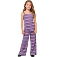thumbnail image 2 of HVOBTTY Toddler Girl's Summer Casual Striped Crew Neck Cami Tank Top and Flare Pants Loungewear 2 Piece Outfit Suits Purple,7-8 Years, 2 of 5