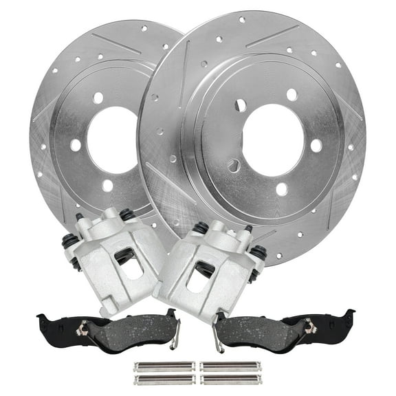 Detroit Axle - Rear Drilled Slotted Brakes and Rotors Brake Pads Brake Calipers Replacement for Ford Explorer
