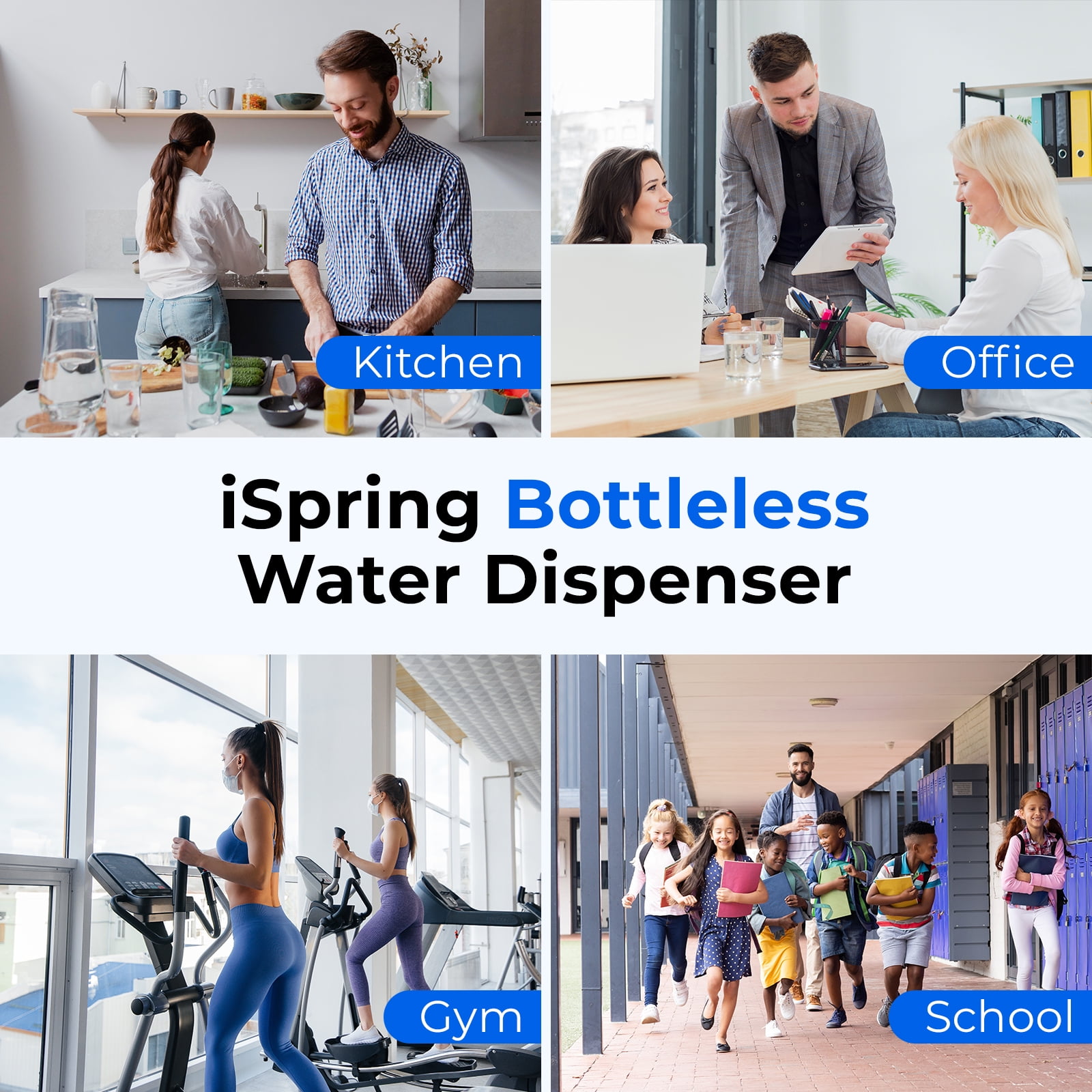 iSpring Bottleless Water Dispenser with Built-in 4-Stage Filtration, Chloramine Removal, Water Cooler Dispenser - Hot, Cold, Room Temp, Self Cleaning, Stainless Steel, Silver, Model: DS4S-NC