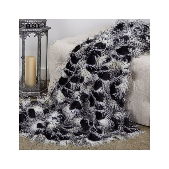 Plutus Porcupine Black and White Faux Fur Luxury Throw 90"W x 80"L