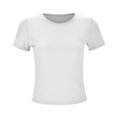 thumbnail image 4 of Gibobby Casual Playera de Manga Corta para Mujer Camiseta manga corta ajustada con cuello redondo algodón a rayas color sólido informal y cómoda para mujer(Blanco,M), 4 of 5
