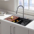 thumbnail image 2 of Black Stainless Steel Single- Bowl Drop - in Kitchen Sink with Integrated Drain and Overflow Design, 2 of 10