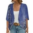 thumbnail image 2 of LEKODE Women Kimono Cardigan, Open Front 3/4 Sleeve Loose Fit, Floral Print Lightweight Sheer Fabric, Beach Swimsuit Cover Up for Summer Vacation Resort Casual Wear B Blue 2XL, 2 of 6