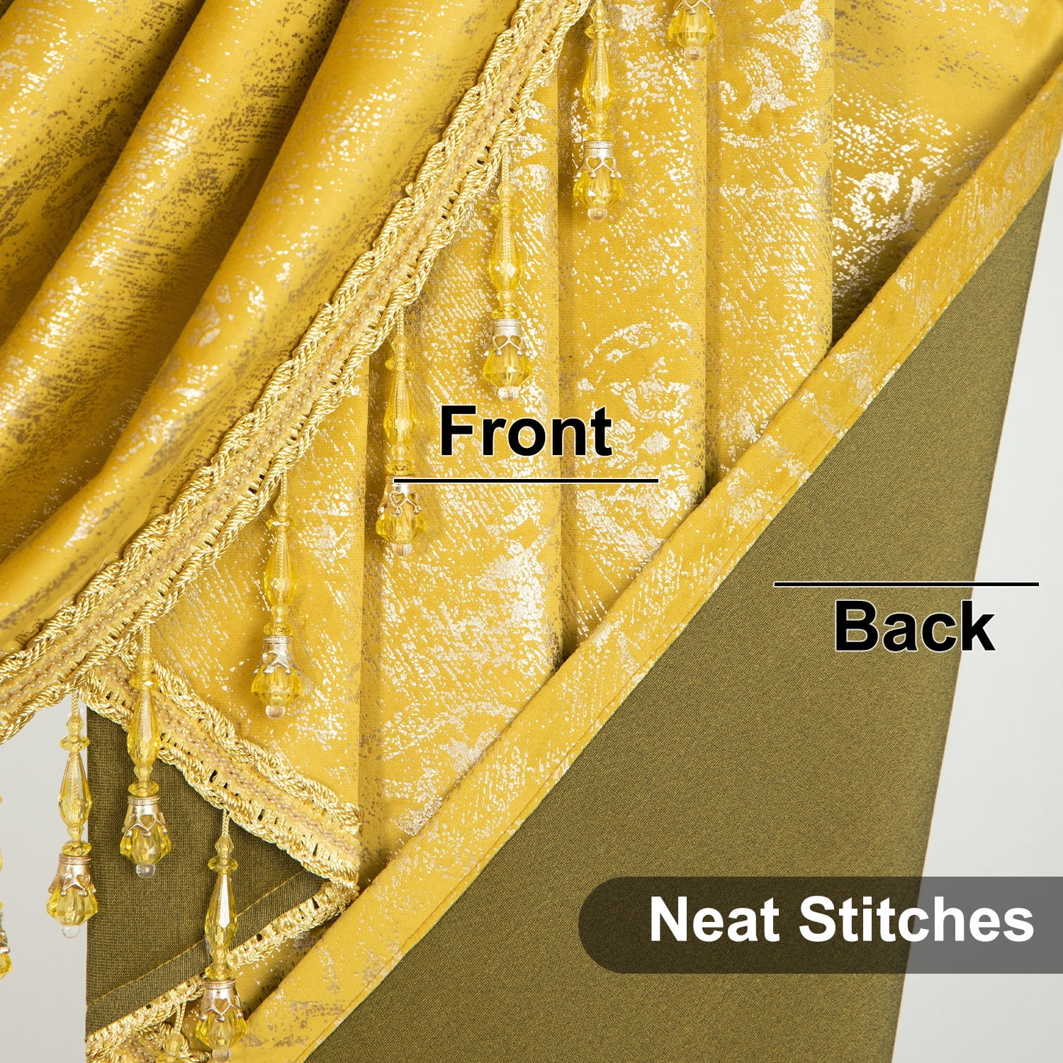 VOGOL Velvet Waterfall Valance for Bedroom, Soft Textured Prin Curtain with Elegant Tassel Design, Rod Pocket, 39x43 Inches, Bright Yellow, 1 Panel